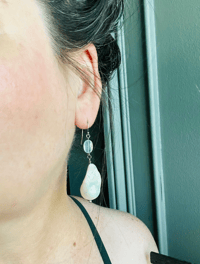 Image 4 of Huge Baroque Pearl And Rainbow Moonstone Earrings