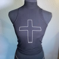 Image 2 of SINE Cross Mesh Mock Neck Sleeveless Sheer Top