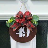 Image 1 of 8" Handmade House Number Door Sign, Tartan House Number Sign, Home Decor, Tartan New Home Gift