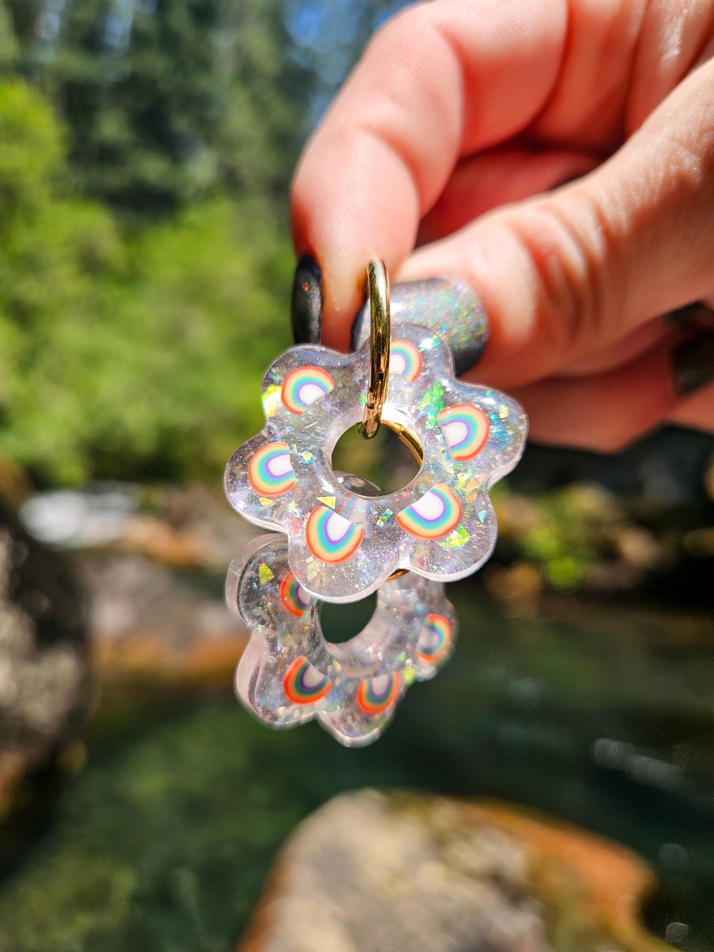 Image of Me Lucky Hoops!/ Rainbow Flower Hoops