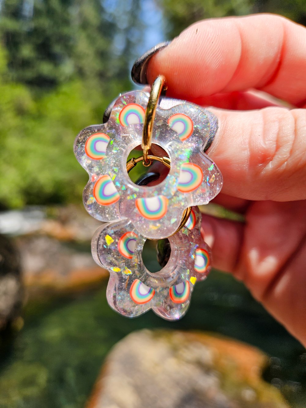 Image of Me Lucky Hoops!/ Rainbow Flower Hoops