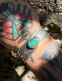 Image 3 of WL&A Handmade Ingot Old Style Repoussé Blue Royston Ribbon Cuff - Size 7" to 7.5" Wrist