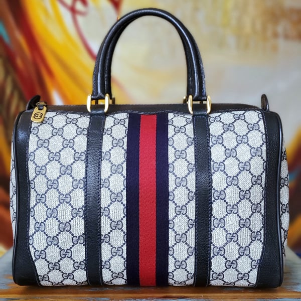 Image of Vtg Gucci Blue Monogram Boston Bag 
