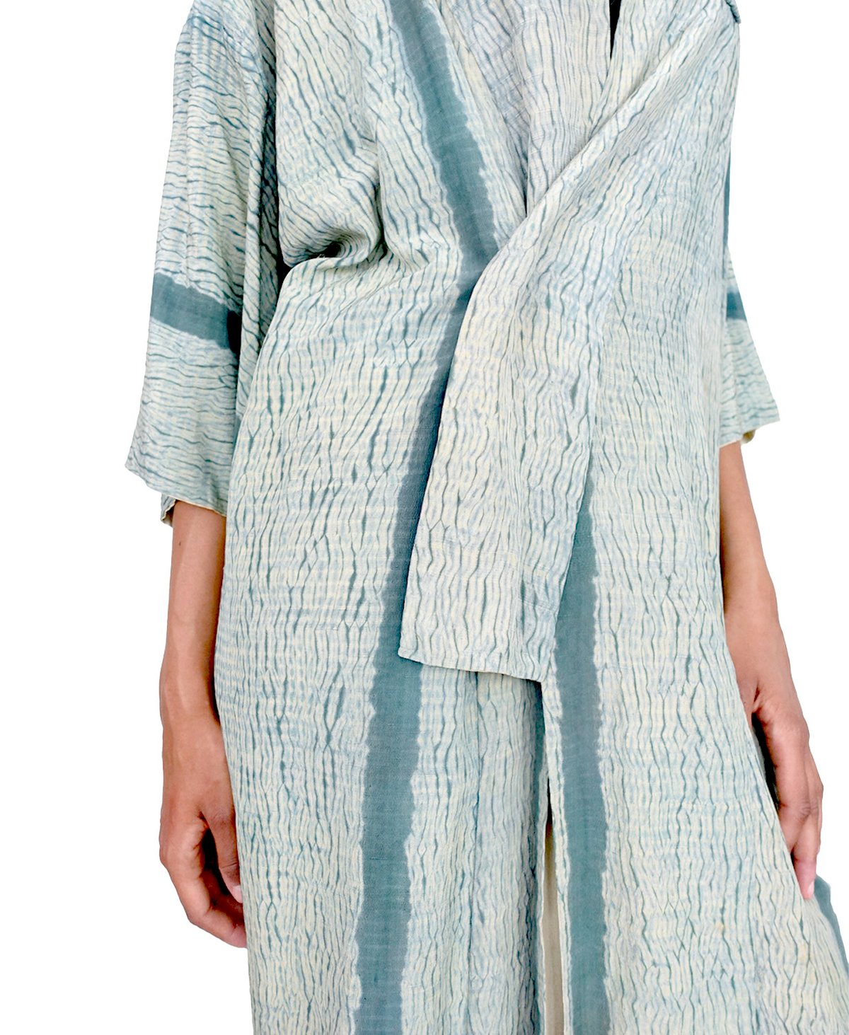 Image of Kimono dame af silke med mosgrønne shibori mønster