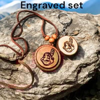 engraved chief wahoo necklace and keychain set