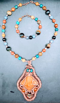 Image 2 of Yellow Jasper Pendant/Falcon's Eye Blue Apatite Dragons Veins Red and Yellow Jasper Necklace with Br