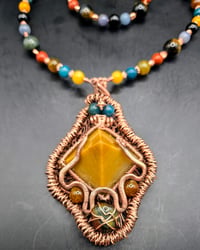Image 6 of Yellow Jasper Pendant/Falcon's Eye Blue Apatite Dragons Veins Red and Yellow Jasper Necklace with Br