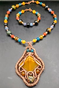 Image 7 of Yellow Jasper Pendant/Falcon's Eye Blue Apatite Dragons Veins Red and Yellow Jasper Necklace with Br