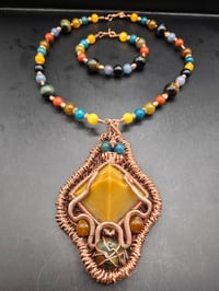 Image 1 of Yellow Jasper Pendant/Falcon's Eye Blue Apatite Dragons Veins Red and Yellow Jasper Necklace with Br