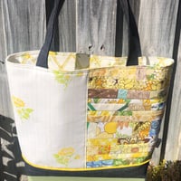 Image 4 of Sunshine Stitched Handmade Tote Bag Upcycled Vintage Fabrics & Denim