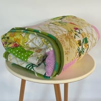 Image 3 of Verdant Heritage Handmade Quilt Upcycled Vintage Fabrics & Wool Blanket