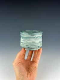 Image 1 of No.34 | White and Teal Marbled Porcelain Tumbler