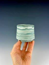 Image 2 of No.37 | White and Teal Marbled Porcelain Tumbler