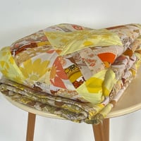 Image 3 of Sunlit Harvest Handmade Quilt Upcycled Vintage Fabrics & Wool Blanket