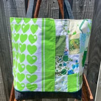 Image 1 of Heartland Handmade Tote Bag Upcycled Vintage Fabrics & Denim