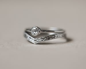 Image of Platinum 3mm rose-cut diamond ring with ‘Milled edge’ setting (LON254)