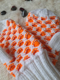 Image 3 of White and Orange Newfie Mittens