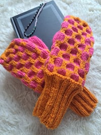 Image 2 of Orange and Pink Newfie Mittens
