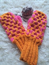 Image 3 of Orange and Pink Newfie Mittens