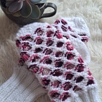 Image 3 of White and Rose Newfie Mittens