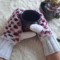 Image 1 of White and Rose Newfie Mittens