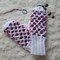 Image 2 of White and Rose Newfie Mittens