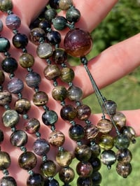 Image 1 of Rainbow Tourmaline Mala Necklace, Tourmaline 108 Bead Japa Mala Hand Knotted Gemstone Necklace