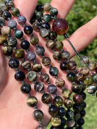Image 3 of Rainbow Tourmaline Mala Necklace, Tourmaline 108 Bead Japa Mala Hand Knotted Gemstone Necklace