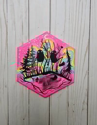 Pink Rainbow Bigfoot Couple Hexagon Canvas