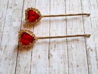 Image 2 of Red Hearts Bobby Pins Set of 2