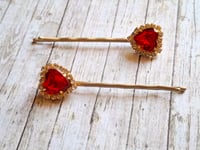 Image 1 of Red Hearts Bobby Pins Set of 2