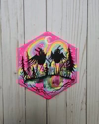 Pink Rainbow Mothman Couple Hexagon Canvas