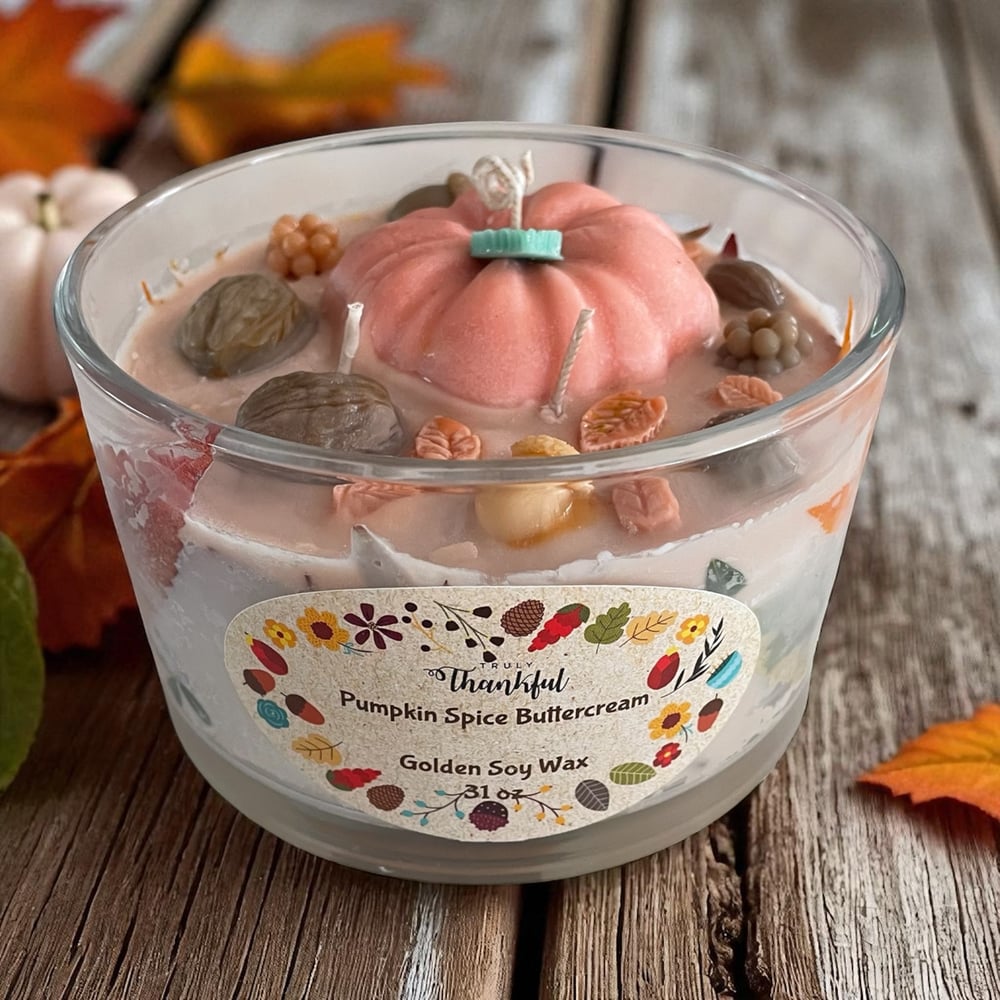 Image of Warm Up Your Home with Botanical Fall Decor - 31.5oz Pumpkin Candle | thanksgiving candle gift