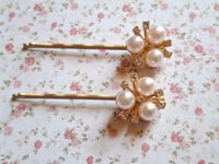 Image 2 of Pearls and Rhinestones Bobby Pins set of 6