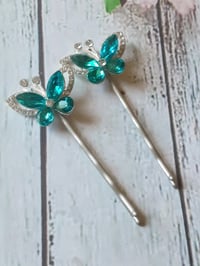 Image 1 of Turquoise Butterflies Bobby Pins
