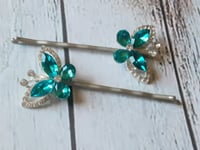Image 3 of Turquoise Butterflies Bobby Pins