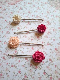 Image 1 of Fucsia flowers bobby pins set of 4