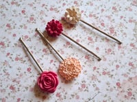 Image 5 of Fucsia flowers bobby pins set of 4