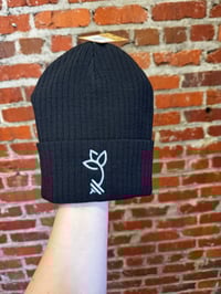 Black Embroidered Tulip Beanie