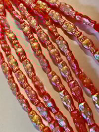 Image 2 of Owl Beads Orange Opal AB 15x7mm Czech Pressed Glass Beads 10 Beads