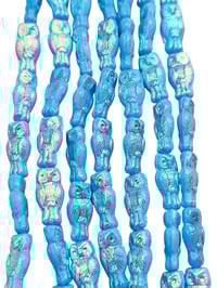 Owl Beads Blue AB 15x7mm Czech Pressed Glass Beads 10 Beads