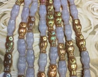 Owl Beads Opal Brown Rainbow 15x7mm Czech Pressed Glass Beads 10 Beads