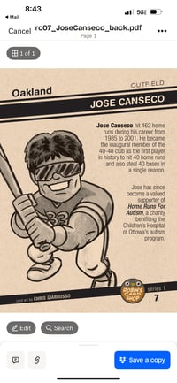 Image 3 of Series 1 Card #7 Jose Canseco