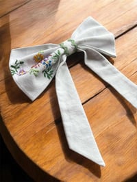 Image 1 of Embroidered Hair Bow - Vintage Cotton Tablecloth