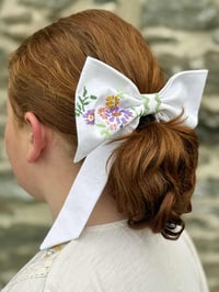 Image 4 of Embroidered Hair Bow - Vintage Cotton Tablecloth