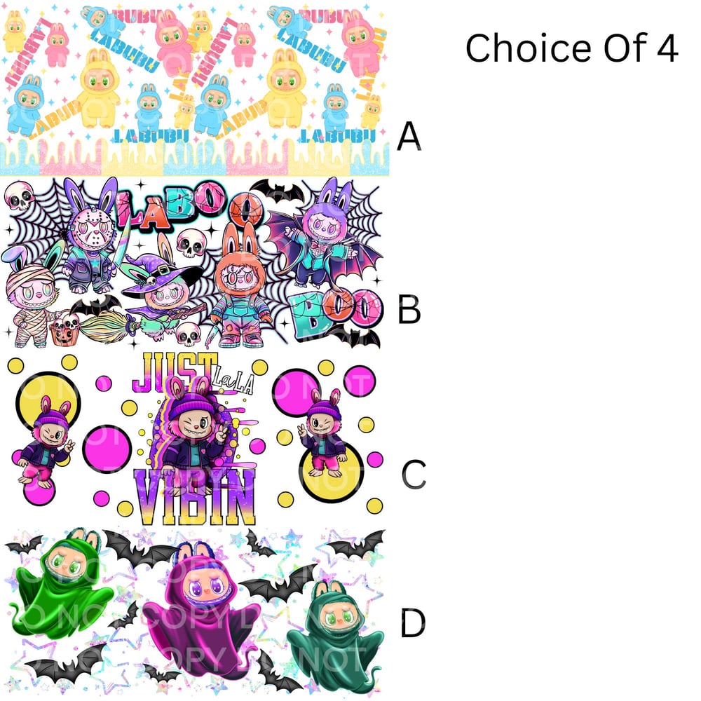 Image of Labubu Choice of 4 Uv Dtf Wraps Double Sided   W0038