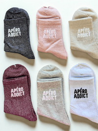 Image 2 of Chaussettes hautes à paillettes "APERO ADDICT" / "PORTE BONHEUR"
