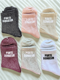 Image 3 of Chaussettes hautes à paillettes "APERO ADDICT" / "PORTE BONHEUR"