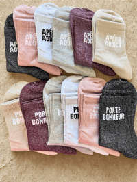 Image 1 of Chaussettes hautes à paillettes "APERO ADDICT" / "PORTE BONHEUR"