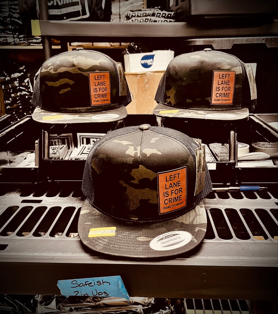 Image of Left Lane Is For Crime Leather Patch Hats